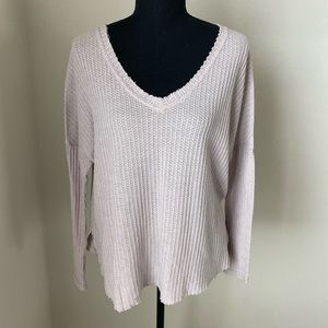 Fashion Nova Cream/Light Tan V Neck Waffle Long Sleeve Size Extra Small